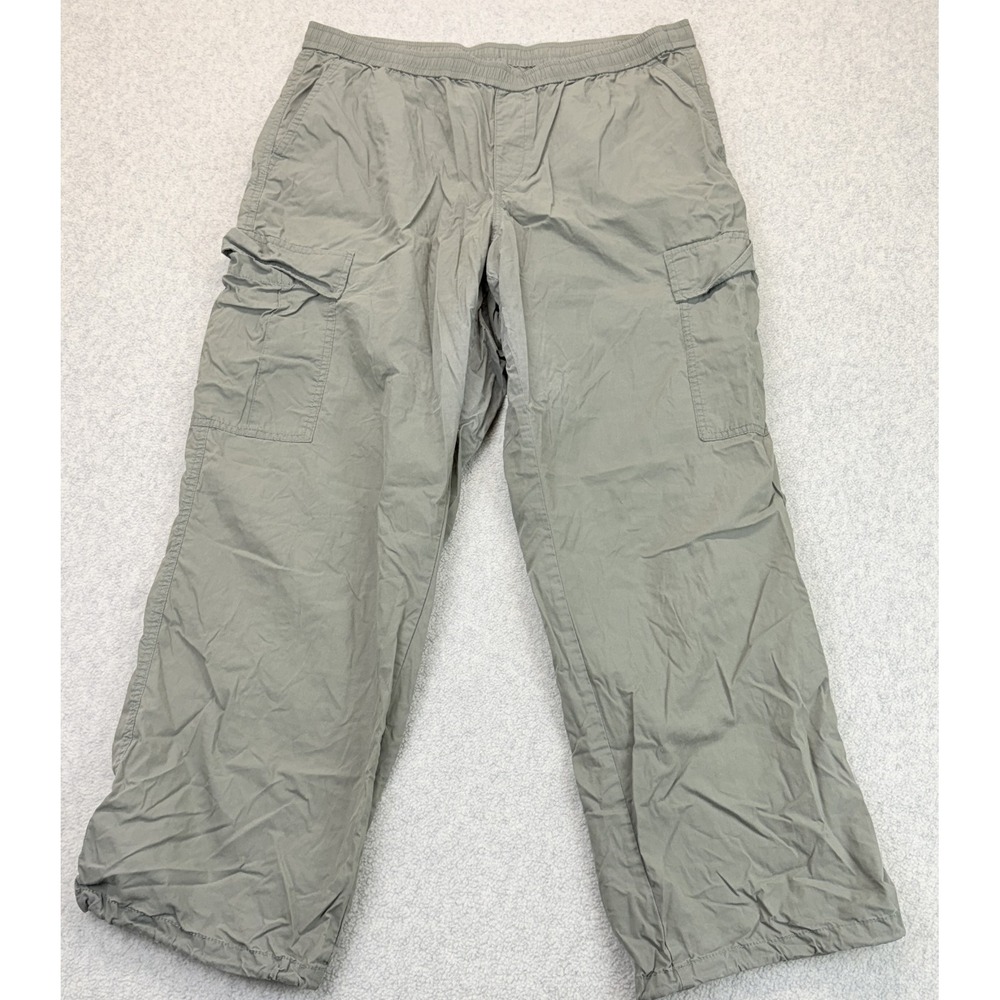 Uniqlo Womens Cargo Pants Olive Green Relaxed Fit Straight Leg Pull On Pocket XL